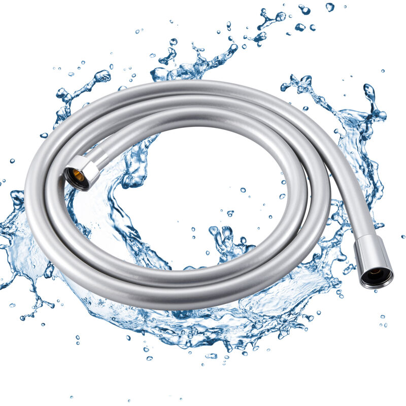 Lonheo max Tuyau Douche 150cm-Anti-Torsion/Anti-Pliure,Flexible Douche Lisse PVC Flexible Anti-fuite,Anti-explosion,Connexion Standard 1/2",Argenté