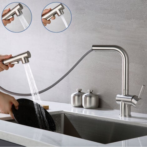 Rubinetto Lavello Cucina Bianco EGSO Rubinetto Cucina Estraibile - Miscelatore Con Doccetta 360&deg; E 2 Modalit&agrave; Acqua Miscelatore Con Doccetta Estraibile