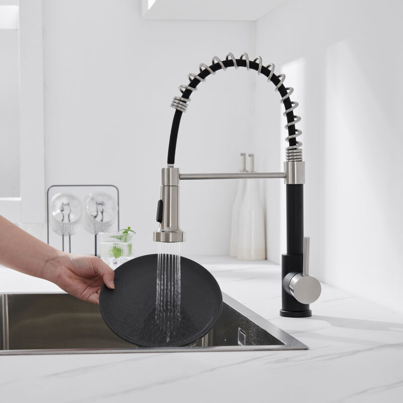 Auralum Max - Auralum Mitigeur Cuisine à Ressort Spiralé avec 2 Fonctions Douchette Robinet d'évier Rotatif 360° en Inox 304 pour Cuisine, Noir