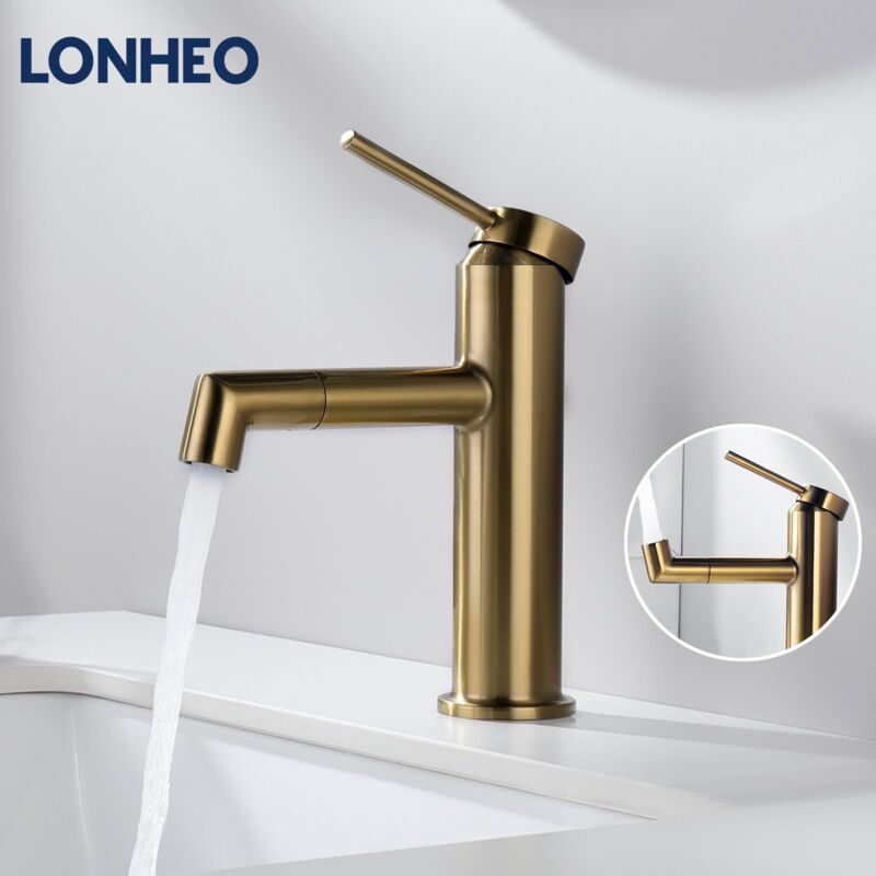 Lonheo - Robinet Salle Bain Pivotant à 360° Mitigeur Lavabo Économie D'eau, Robinet Lave Main avec Bec Hauteur 97.5 mm, Eau Chaude et Froide