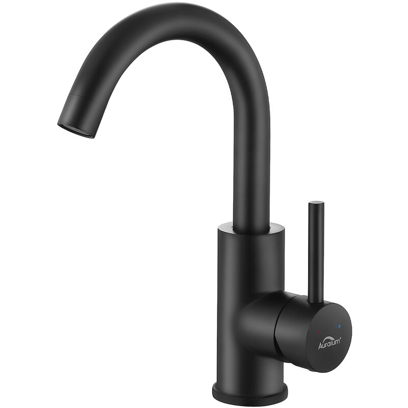 Auralum - Mitigeur de Lavabo Noir en Inox Rotation à 360° Robinet de Vasque à Poser pour Salle de Bains, Barboteur démontable
