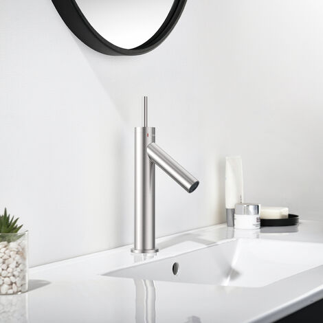 Lonheo Mitigeur Lavabo en Acier Inox Robinet Salle de Bain avec Barboteur démontable, Eau froide et chaude Réglable