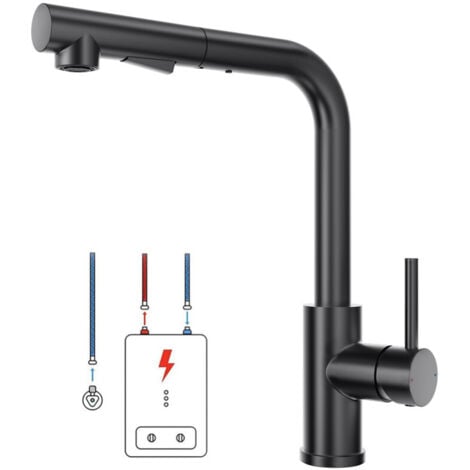 LONHEO MAX Lonheo Niederdruck Küchenarmatur Wasserhahn Küche ausziehbar 360° drehbar Spültischarmatur mit Brause, Edelstahl Küchenwasserhahn, Schwarz