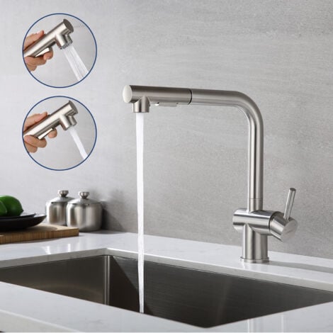 Lonheo Robinet Cuisine avec Douchette Mitigeur Douchette d'évier Extractible à Deux Jets Mitigeur Evier Bec Haut Pivotant à 360° en Acier Inox avec Barboteur Démotable