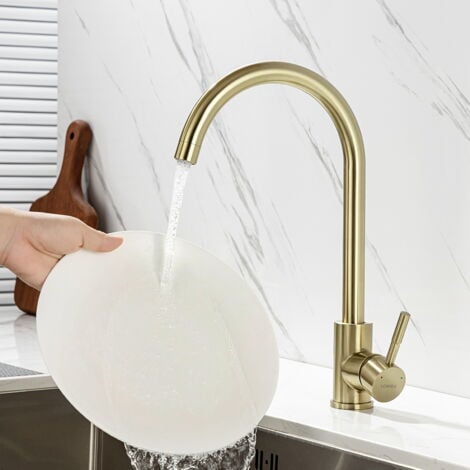 Lonheo Robinet Cuisine, Mitigeur Evier Flexible Rotatif à 360°, Mitigeur Cuisine Acier Inoxydable avec Aérateur Démontable, Doré Brossé