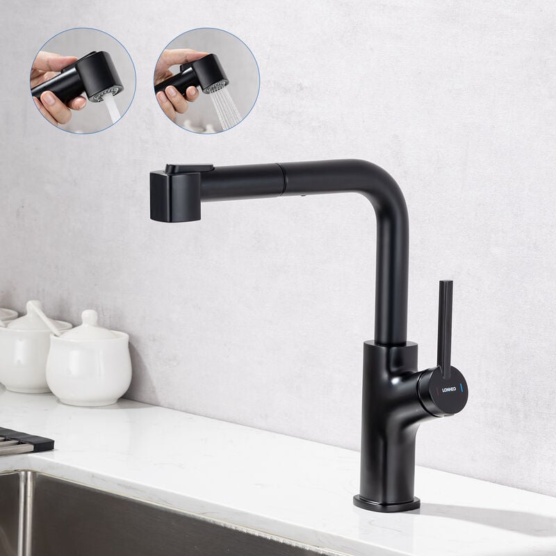 Lonheo - Robinet Cuisine avec Douchette Mitigeur Douchette d'évier Extractible à Deux Jets Mitigeur Evier Bec Haut Pivotant à 360° avec Barboteur