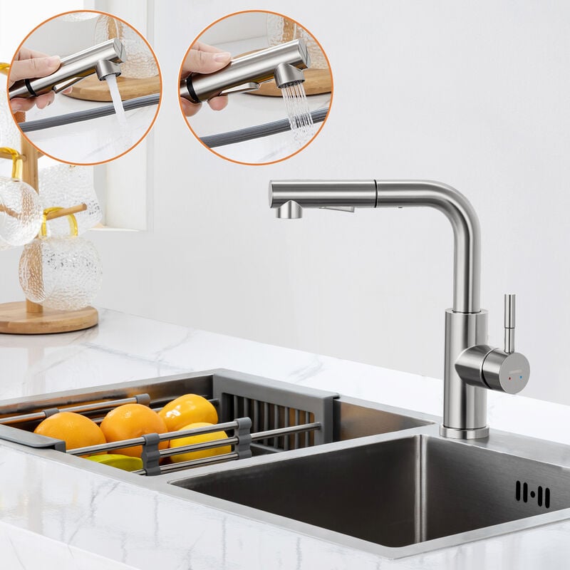 Lonheo Max - Lonheo Robinet de Cuisine 7-forme avec 2 Fonctions Douchette Extractible Mitigeur Cuisine en Acier Inox Rotatif à 360° avec Barboteur