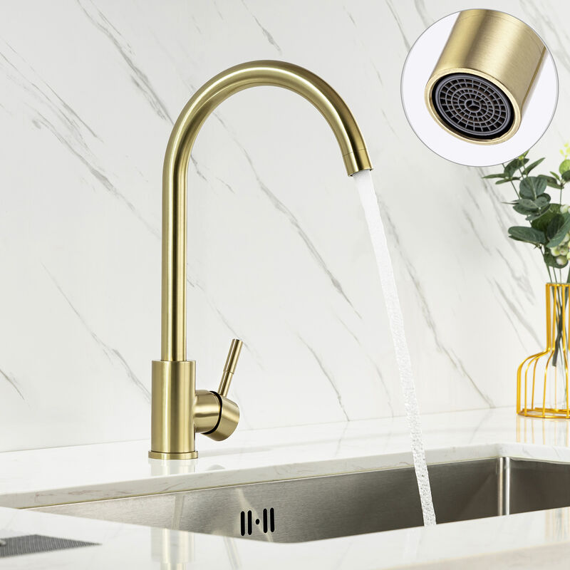 Lonheo Max - Lonheo Robinet de Cuisine U-Forme Rotatif à 360°Mitigeur Évier à Eau Froide et Chaude en Acier Inoxydable avec Barboteur démotable, Doré