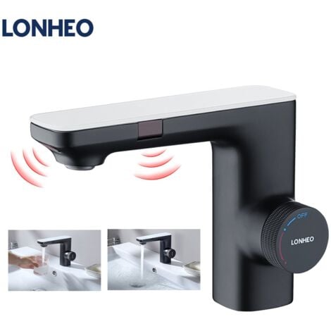 Lonheo Robinet Infrarouge Automatique Noir Mitigeur Eau Froide et Chaude Robinet Lavabo à Double induction avec Barboteur démotable