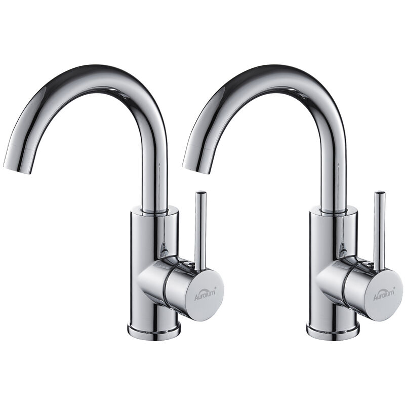 2PCS AuraLum Robinet Lavabo Salle de Bain Forme en u Bec Haut Mitigeur de Lavabo Chromé Brillant Rotatif 360°Robinet Mitigeur Lavabo Moderne Élégant