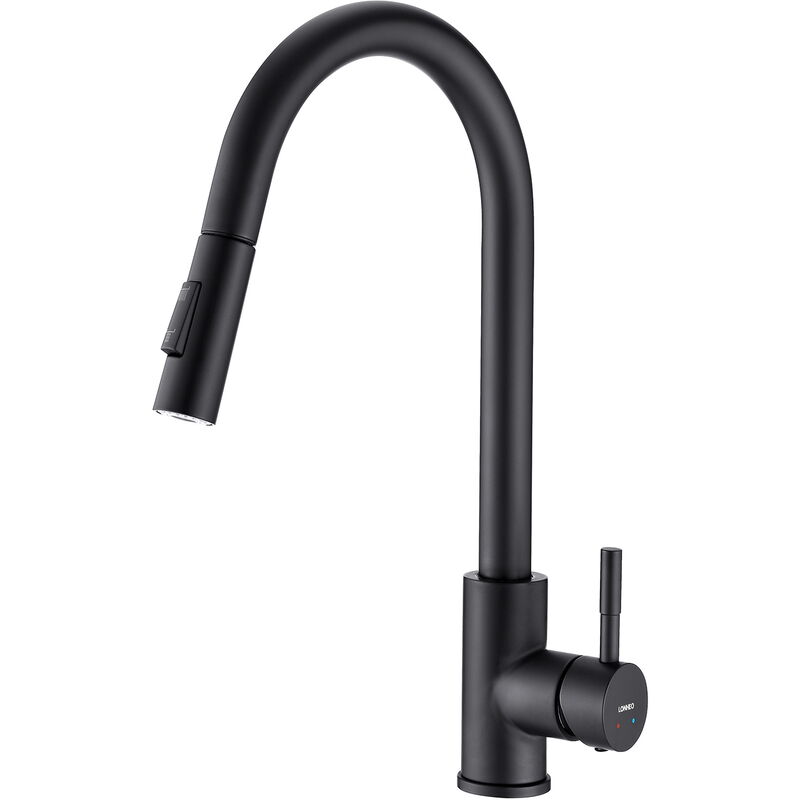 Lonheo - Robinet de Cuisine avec Douchette Extractible Noir mat Rotatif à 360 ° Mitigeur Cuisine d'Évier 2 Fonctions en Acier Inoxydable