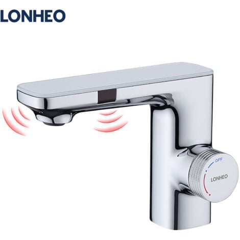 LONHEO Robinet Salle Bain avec 2 Fonctions de capteur, Robinet de Lavabo Automatique Infrarouge avec Barboteur démotable Mitigeur Lavabo à Double induction Robinet à Eau Chaude et Froide pour Vasque à