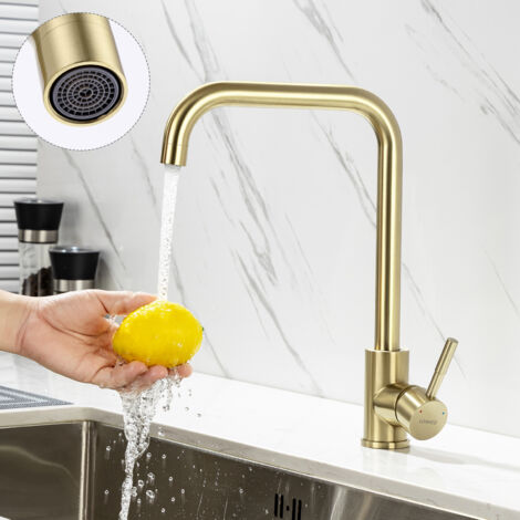 Lonheo Rubinetto Cucina Lavello con Aeratore Rimovibile, Rubinetto da cucina in Acciaio inox, Monocomando Rubinetti per lavello, Acqua calda e fredda regolabile, 7-Forma