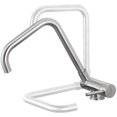 Lonheo Rubinetto Cucina Pieghevole fino 180 Girevole a 360, Rubinetto da Cucina Sottofinestra in Acciaio Inox, Miscelatore Monocomando per Lavello