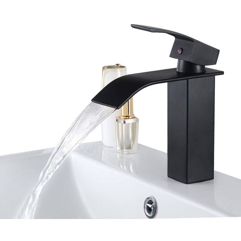 Auralum - Rubinetto Bagno Lavabo a cascata, Rubinetti bagno Monocomando in Acciaio Inox per Lavabo, Anti-Spruzzo con Miscelazione Acqua Calda e