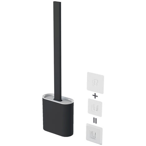Loo Brush Toilet Brush Set, Compact Household Toilet Cleaning Tool, TPR Bristles Deep Cleaning Will not Harm the Toilet Surface (long Handle) Wall-mounted ( Color : Black )