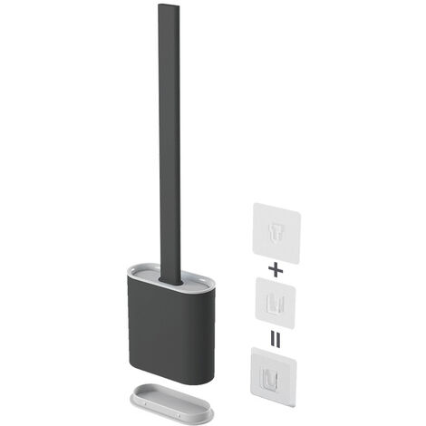 Loo Brush Toilet Brush Set, Compact Household Toilet Cleaning Tool, TPR Bristles Deep Cleaning Will not Harm the Toilet Surface (long Handle)With Base ( Color : Black )