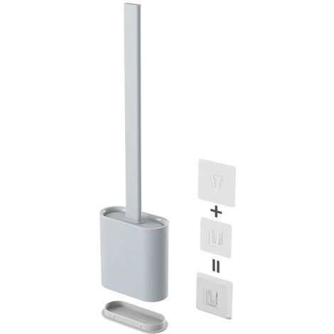 Loo Brush Toilet Brush Set, Compact Household Toilet Cleaning Tool, TPR Bristles Deep Cleaning Will not Harm the Toilet Surface (long Handle)With Base ( Color : Grey )