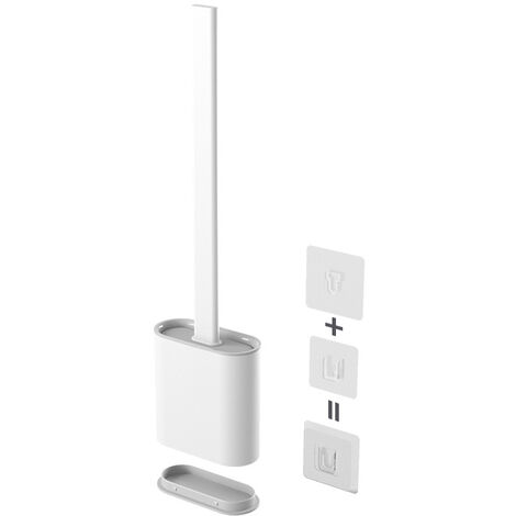 Loo Brush Toilet Brush Set, Compact Household Toilet Cleaning Tool, TPR Bristles Deep Cleaning Will not Harm the Toilet Surface (long Handle)With Base ( Color : White )