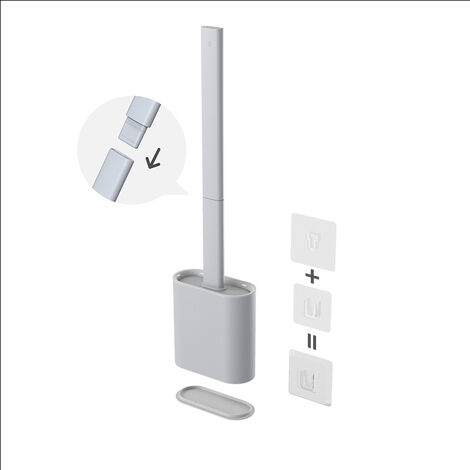 Loo Brush Toilet Brush Set, Compact Household Toilet Cleaning Tool, TPR Bristles Deep Cleaning Will not Harm the Toilet Surface,Detachable Long handle ( Color : Grey )