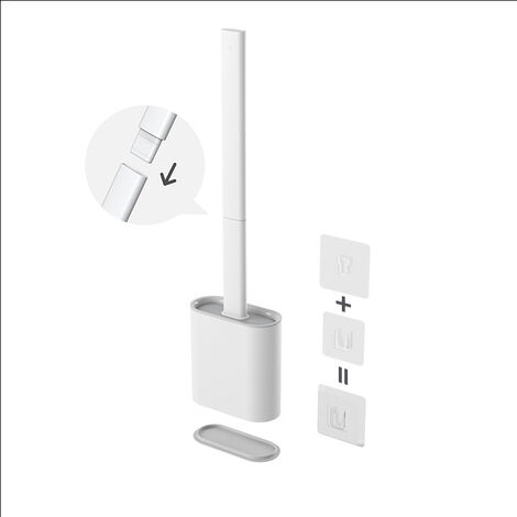 Loo Brush Toilet Brush Set, Compact Household Toilet Cleaning Tool, TPR Bristles Deep Cleaning Will not Harm the Toilet Surface,Detachable Long handle ( Color : White )