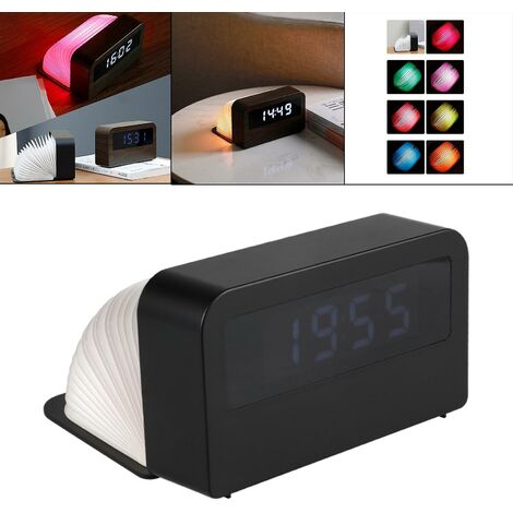 Look Veilleuse Horloge Moderne Facile à Utiliser Rétroéclairage Numérique Portable Livre Veilleuse 7 Couleurs Pour Chambre Bureau Noël Étudiants Adolescents Adultes - Noir - Noir