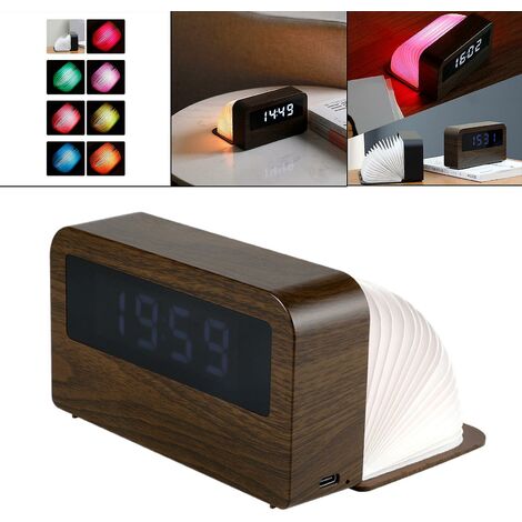 Look Veilleuse Horloge Moderne Facile à Utiliser Rétroéclairage Numérique Portable Livre Veilleuse 7 Couleurs Pour Chambre Bureau Noël Étudiants Ados Adultes - Noir - bois dontodent