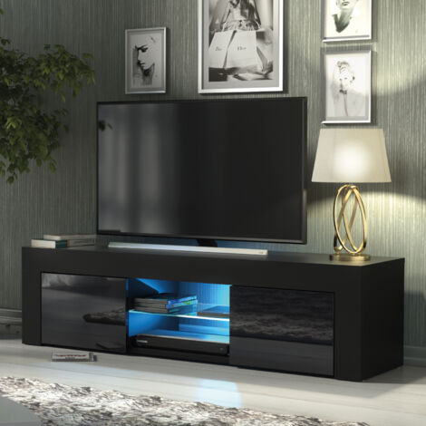 Loom TV Unit 130cm - Black with Gloss Doors & LED