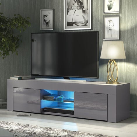 OLIVIA FURNITURE Loom TV Unit 130cm - Dark Grey with Gloss Doors & LED