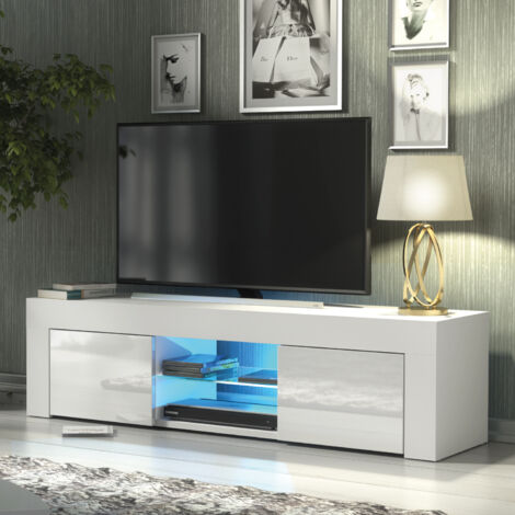 Loom TV Unit 130cm - White with Gloss Doors & LED
