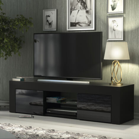 Loom TV Unit - Black with Gloss Doors - 130cm