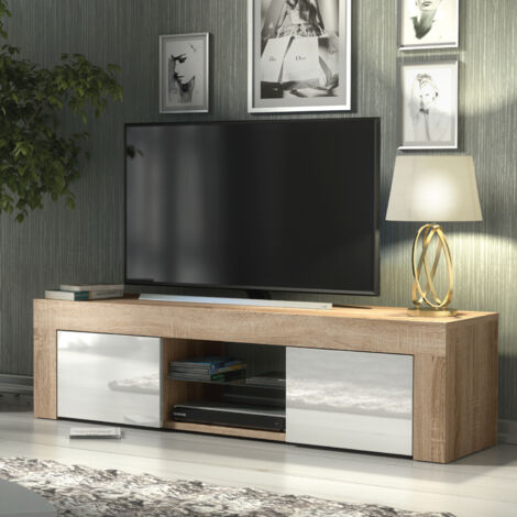 Loom TV Unit - Oak with White Gloss Doors - 130cm