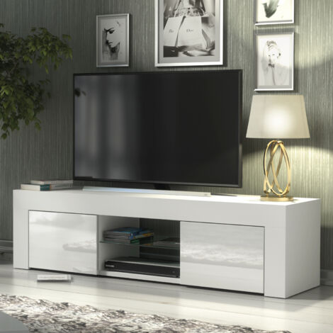 Loom TV Unit - White with Gloss Doors - 130cm