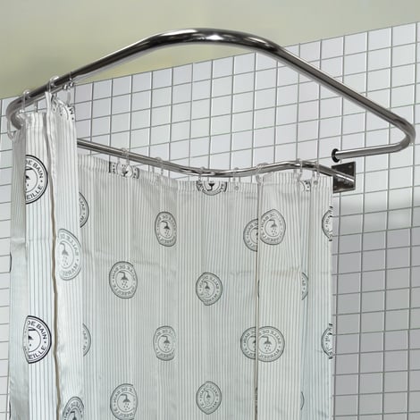 LOOP SQUARE - Stainless Steel Rectangular Shower Rail and Curtain Rings - Silver