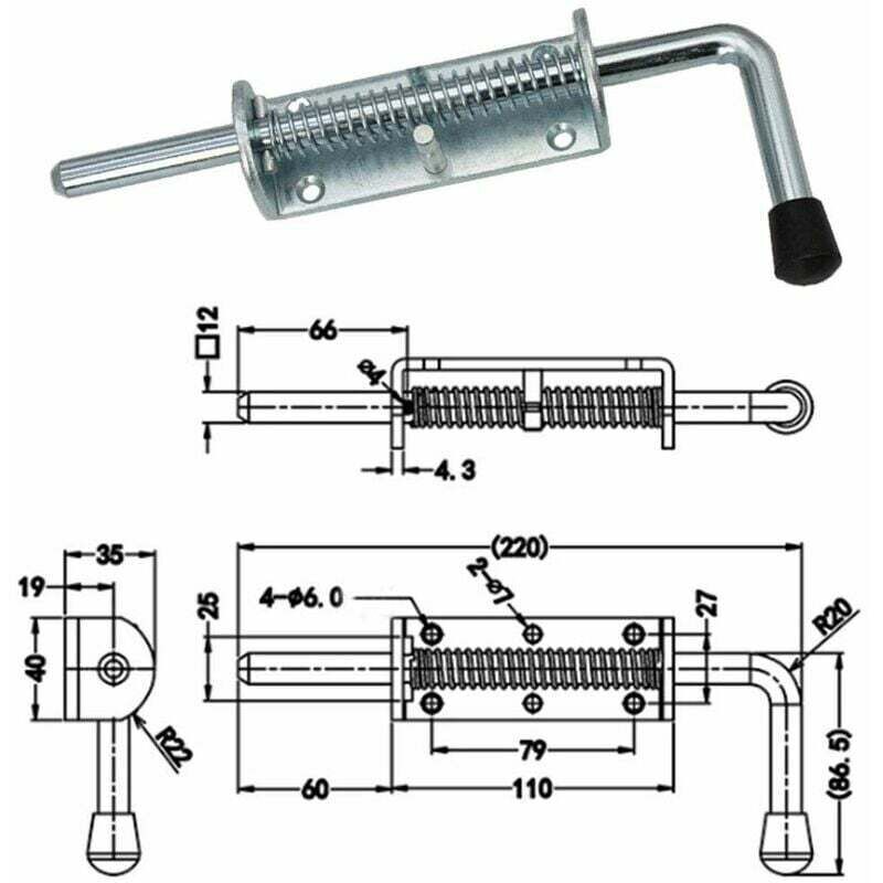 Loquet à Ressort, 220 mm, Verrou à Barillet en Métal avec Poignée, Goupille de Loquet à Ressort Robuste pour Portail de Cour, Abri de Jardin,