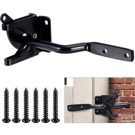 Loquet automatique portail noir Boulon en acier, verrouillage facile, pour clôture bois, vis fournies
