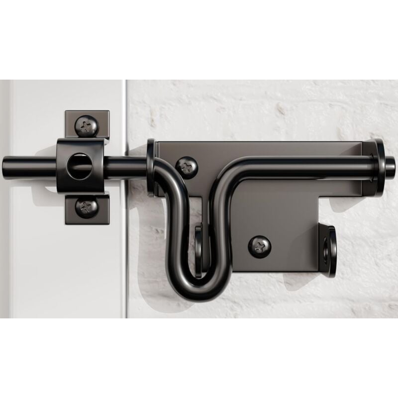 Loquet coulissant pour porte de clôture en bois avec trou de cadenas, serrure coulissante robuste, loquet à baril noir pour clôture en bois et