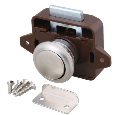 Loquet d'armoire à bouton poussoir pour camping-car, camping-car, caravane, marron, argent