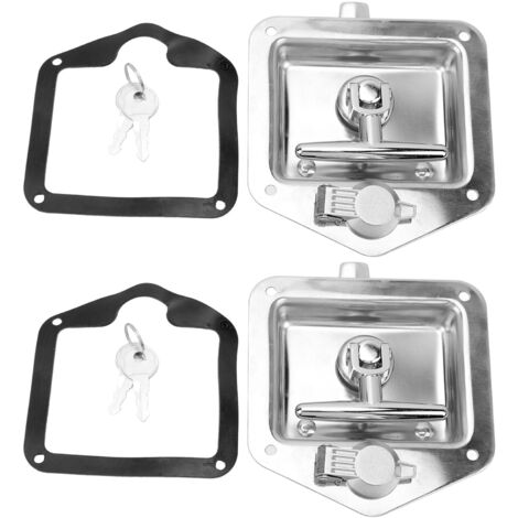 Loquet de boîte à outils pour camion, boîte à outils en acier inoxydable, poignée en T avec 4 clés pour porte de remorque de camping-car, 2 pièces