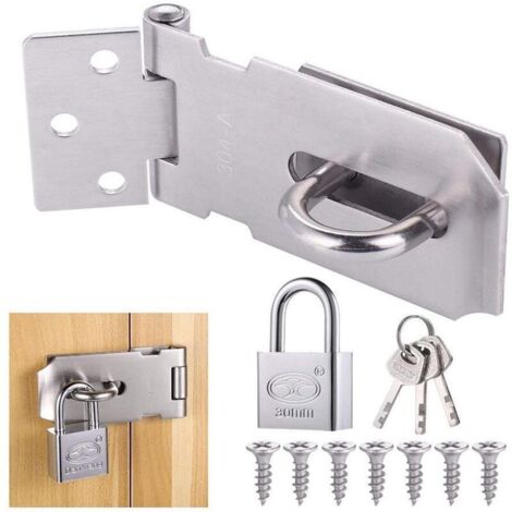 Loquet de Cadenas Agrafe avec Cadenas et Vis, Loquet Porte en Acier Inoxydable avec Clé, Cadenas Agrafe Lourds, Verrou Porte Etanche, Fermeture Porte