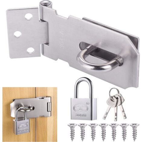 MEMKEY Loquet de Cadenas Agrafe avec Cadenas et Vis, Loquet Porte en Acier Inoxydable avec Clé, Cadenas Agrafe Lourds, Verrou Porte Etanche, Fermeture Porte pour Chambre à Coucher Patio Jardin (Weiß)