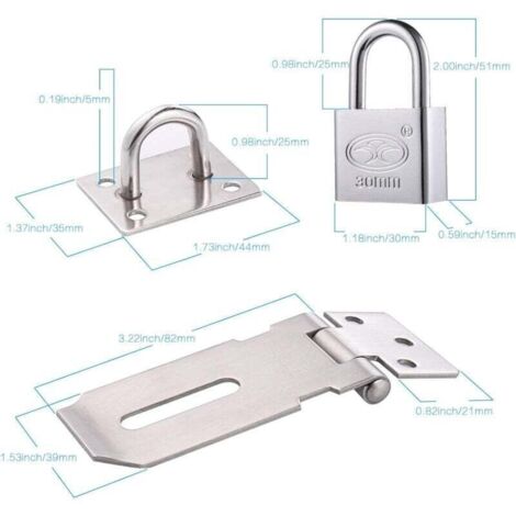 Loquet de Cadenas Agrafe avec Cadenas et Vis, Loquet Porte en Acier Inoxydable avec Clé, Cadenas Agrafe Lourds, Verrou Porte Etanche, Fermeture Porte pour Chambre à Coucher Patio Jardin (Weiß)