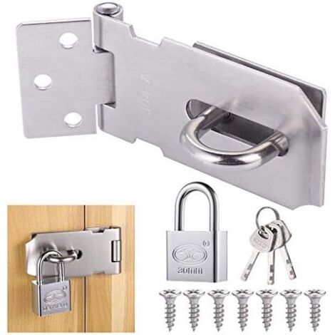 Loquet de Cadenas Agrafe avec et Vis, en Acier Inoxydable Clé, Lourds, Verrou Etanche, Fermeture Porte pour Chambre à Coucher Patio Jardin (Weiß) Argent 14cm -