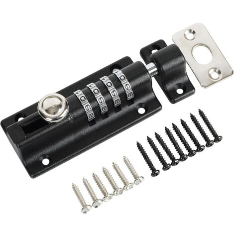 Loquet de Porte à Boulon Coulissant, Robuste Verrou Porte Extérieur/Interieure à 4 Chiffres à Code sans Clé, Verrou Portail Finition Noir Mat en Métal, Longueur de 120MM