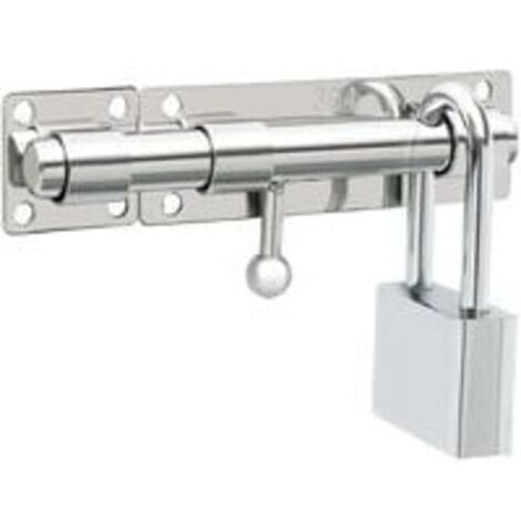 Loquet de Porte à Boulon Coulissant Verrou de Porte à Barillet Serrure de Porte Extérieur avec Trou pour Cadenas, Finition de Chrome en Acier Inoxydable (Cadenas Non Compris)