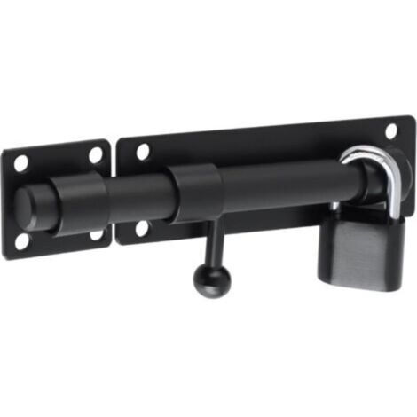 Loquet de Porte Loquet Porte Extérieur avec Cadenas, Verrou de Porte pour Portail, Jardin, Cabanon, Serrure Porte Coulissante Finition Noir Mat en Acier Inoxydable, Barre 15CM, EMST8060-B