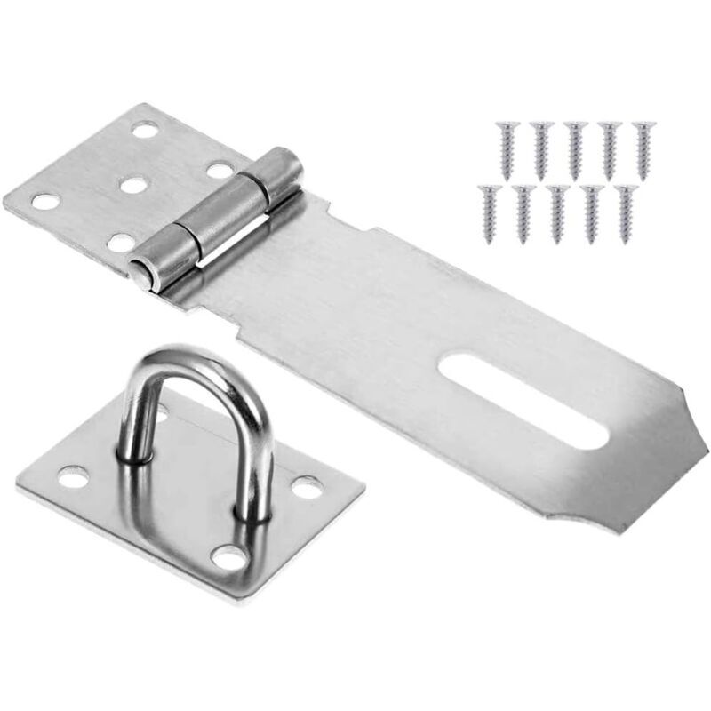 Loquet de porte robuste en acier inoxydable avec vis, fermoir de porte, verrou de portail, loquet de remise, agrafe de cadenas - 4 pouces