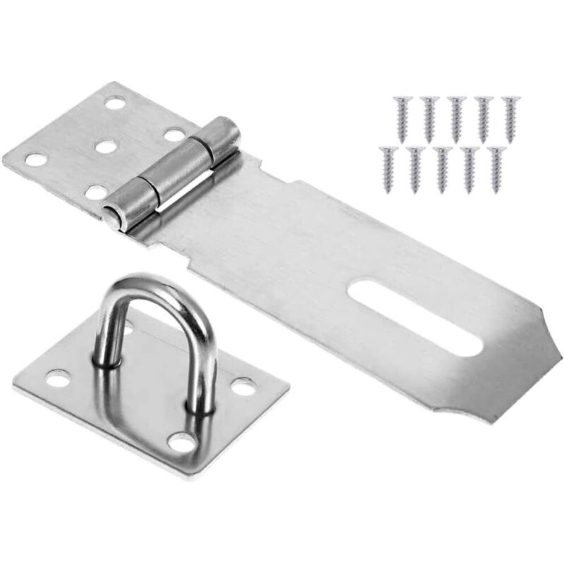 Loquet de porte robuste en acier inoxydable avec vis, fermoir de porte, verrou de portail, loquet de remise, agrafe de cadenas - 4 pouces