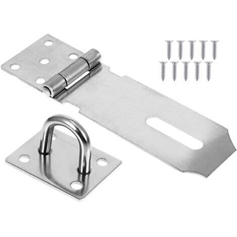 Loquet de porte robuste en acier inoxydable avec vis, fermoir de porte, verrou de portail, loquet de remise, agrafe de cadenas - 4 pouces