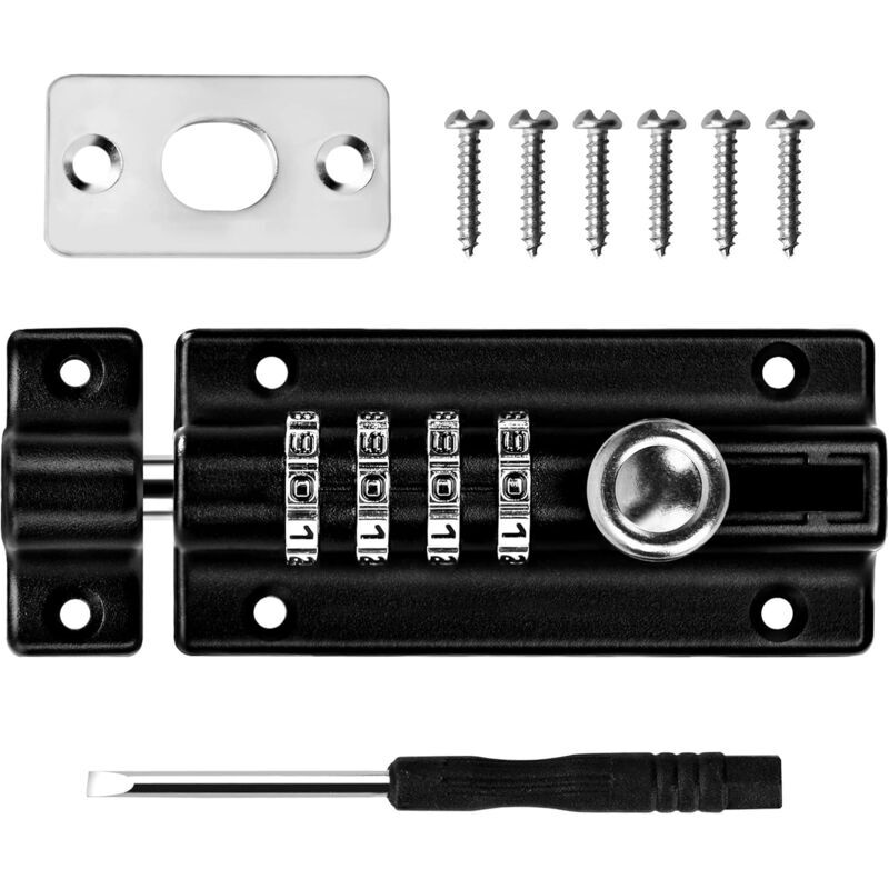 Ensoleille - Loquet de Verrouillage à Combinaison Verrou à Combinaison à 4 Chiffres Verrou de Porte à Code Mécanique Serrure Sans Clé Glissière